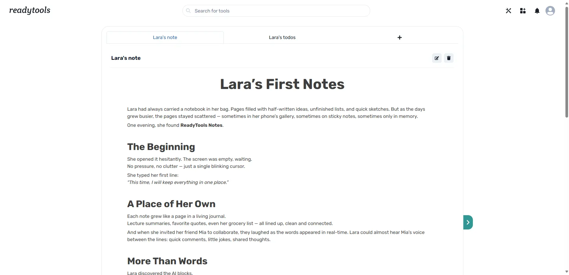 Vista previa del editor Notes